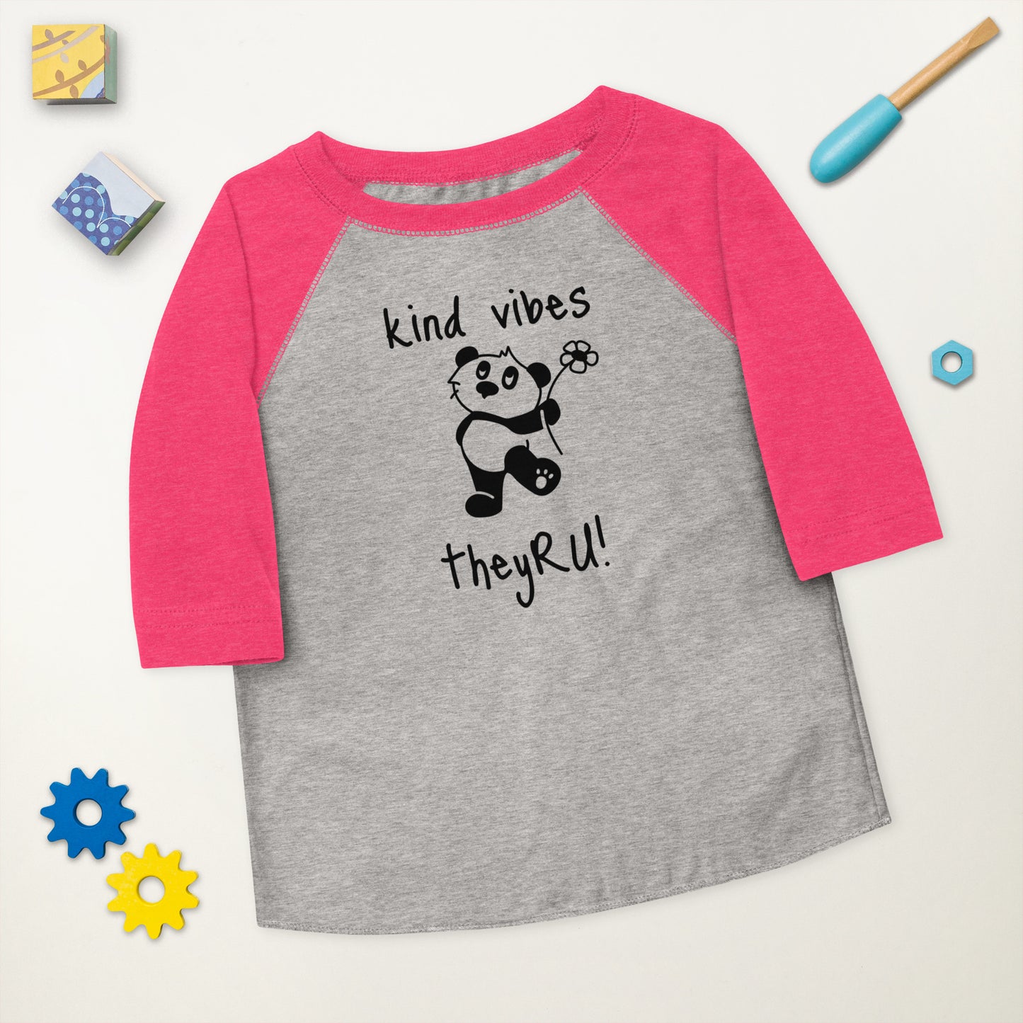 Kind Vibes Panda Graphic Toddler baseball shirt