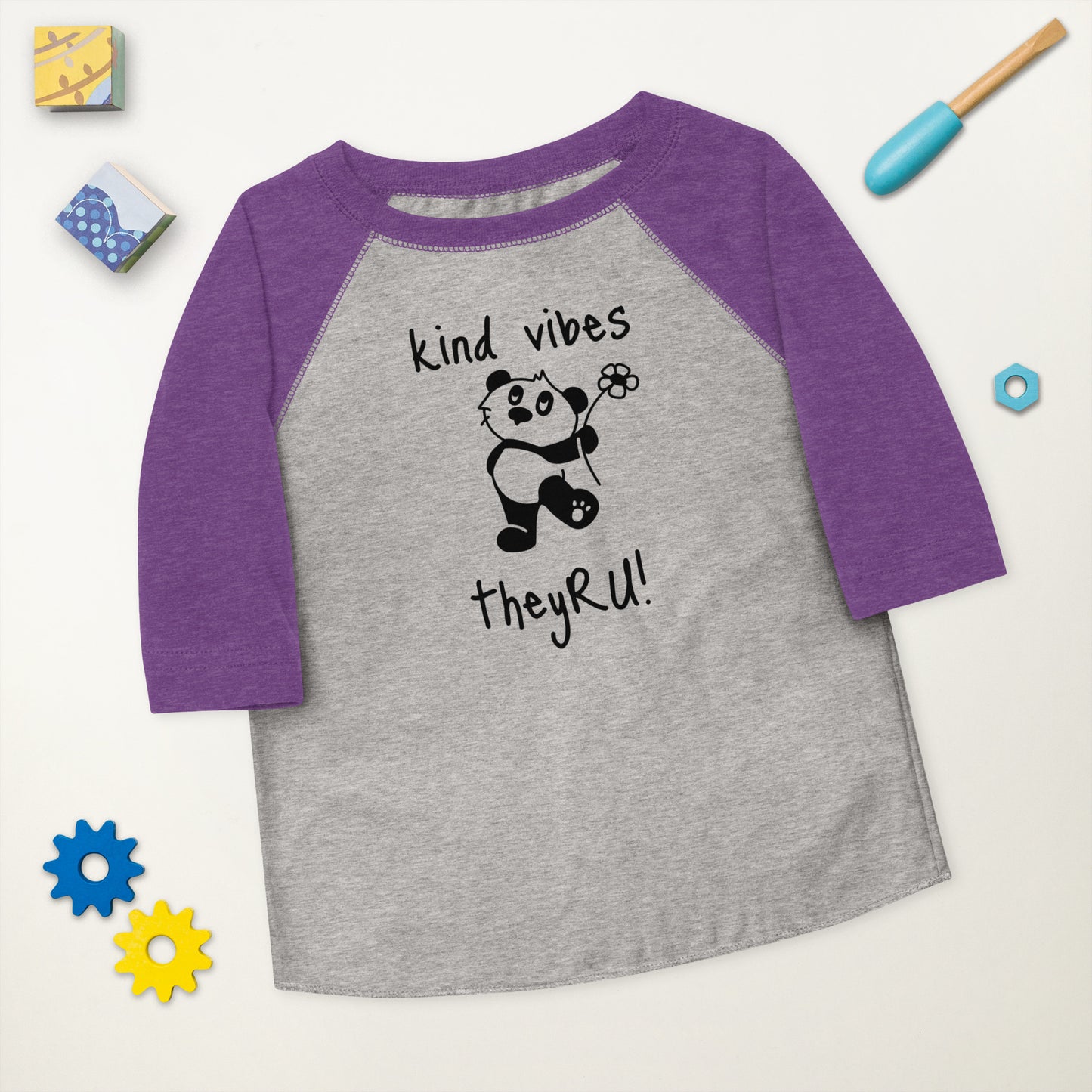 Kind Vibes Panda Graphic Toddler baseball shirt