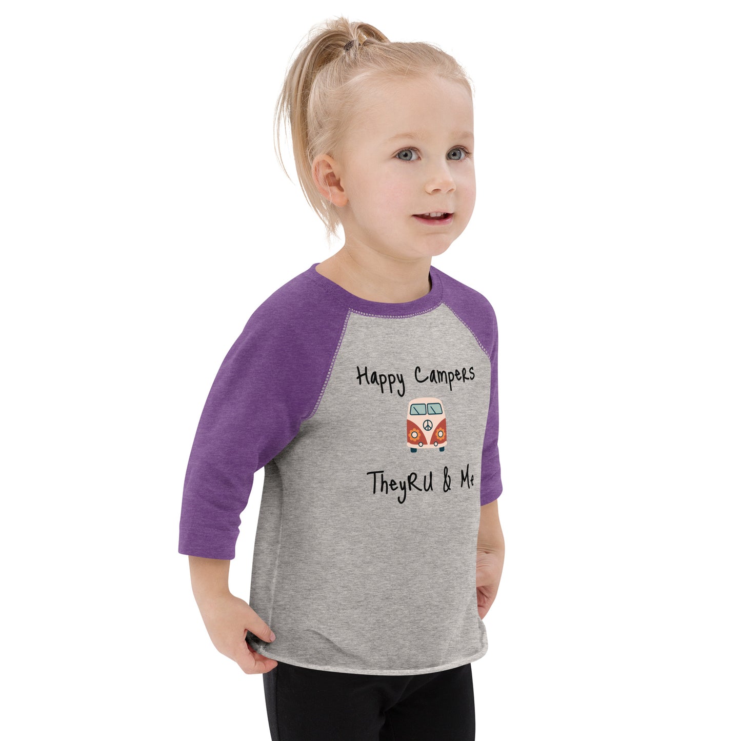 Happy Campers Van Graphic Toddler baseball shirt