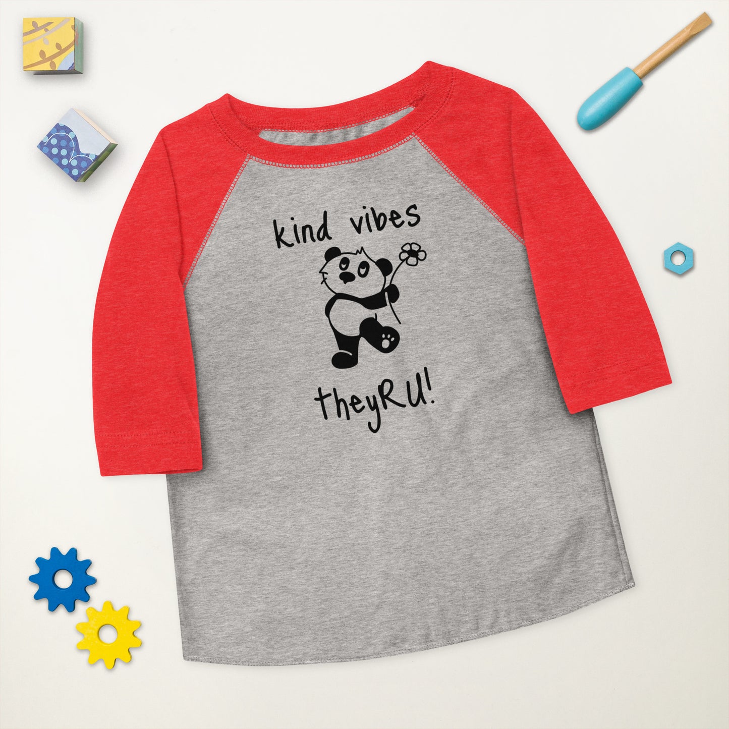 Kind Vibes Panda Graphic Toddler baseball shirt