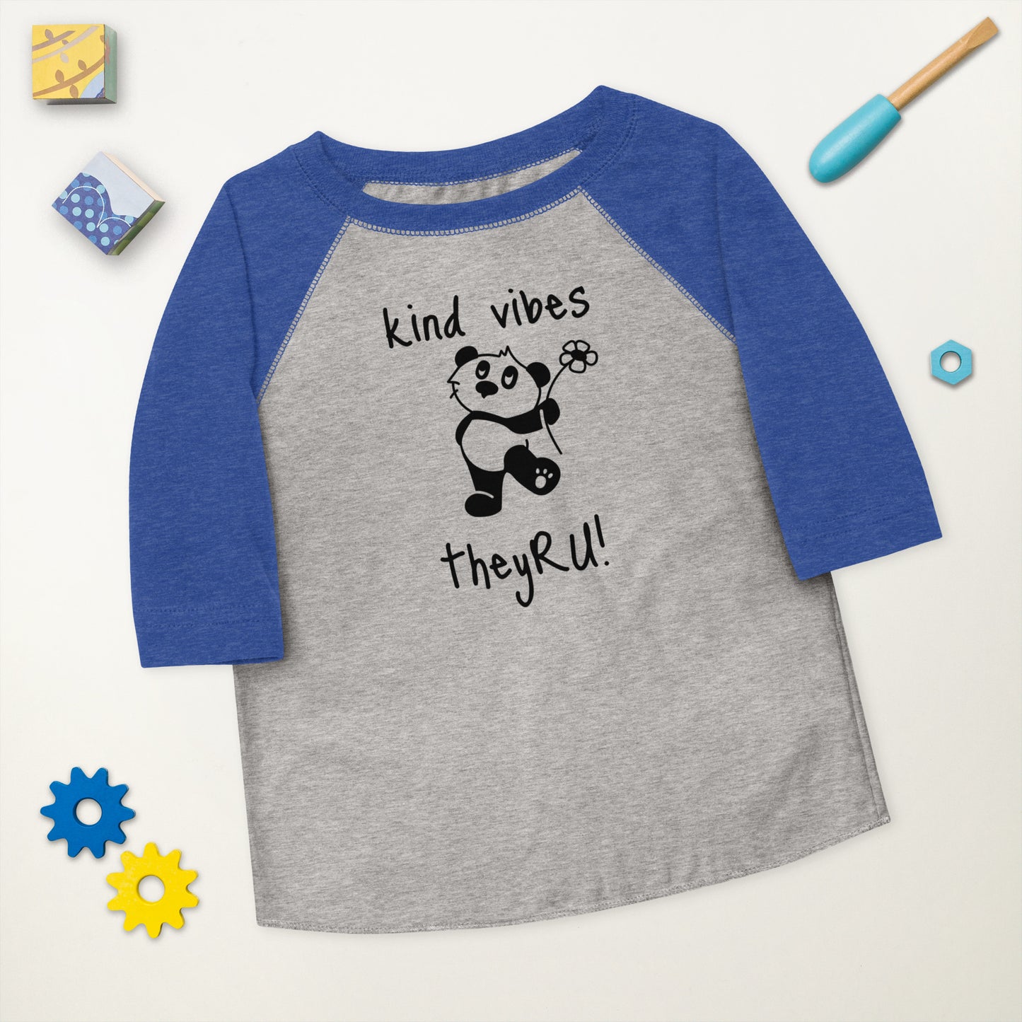 Kind Vibes Panda Graphic Toddler baseball shirt