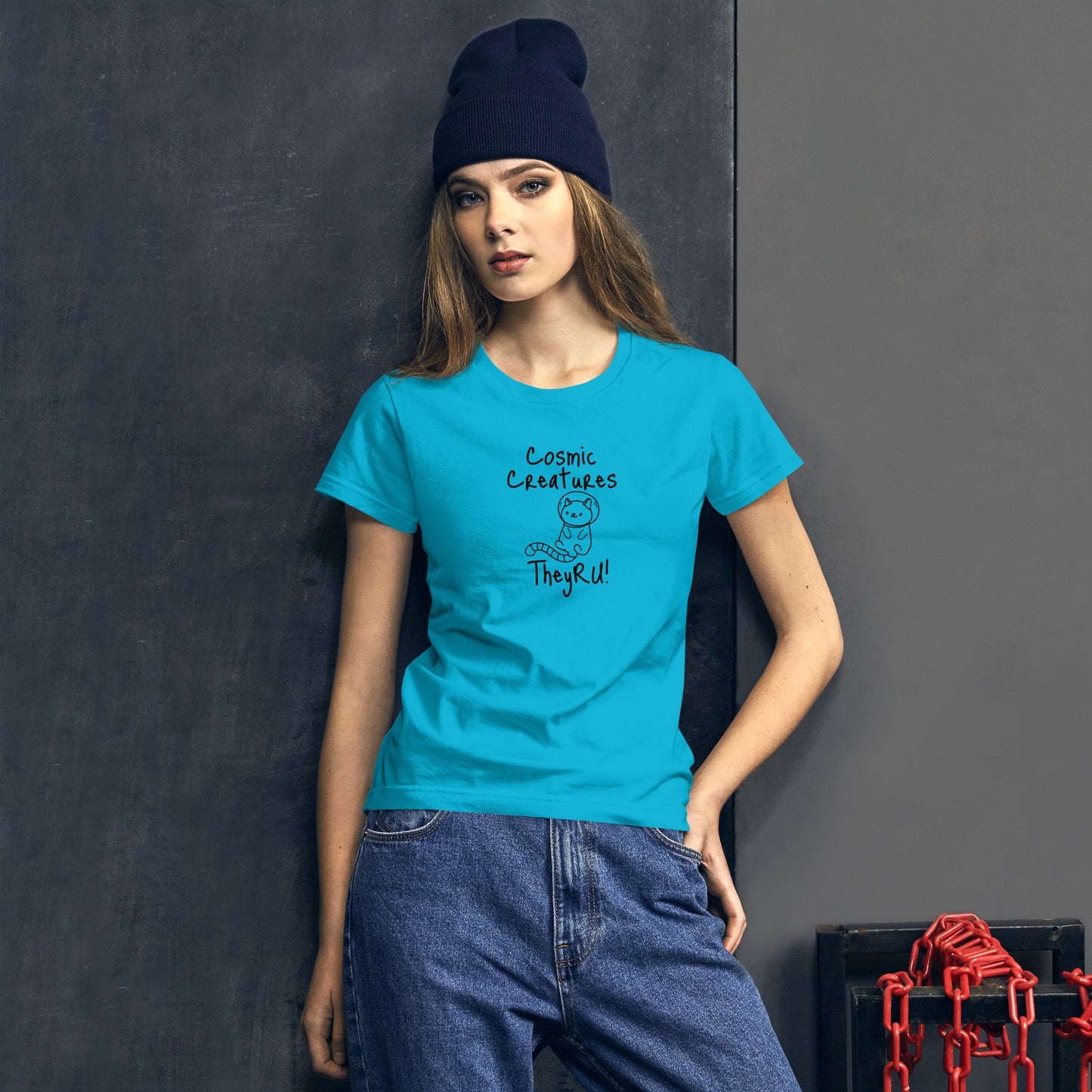 Cosmic Creatures Cat Graphic Women's short sleeve t-shirt