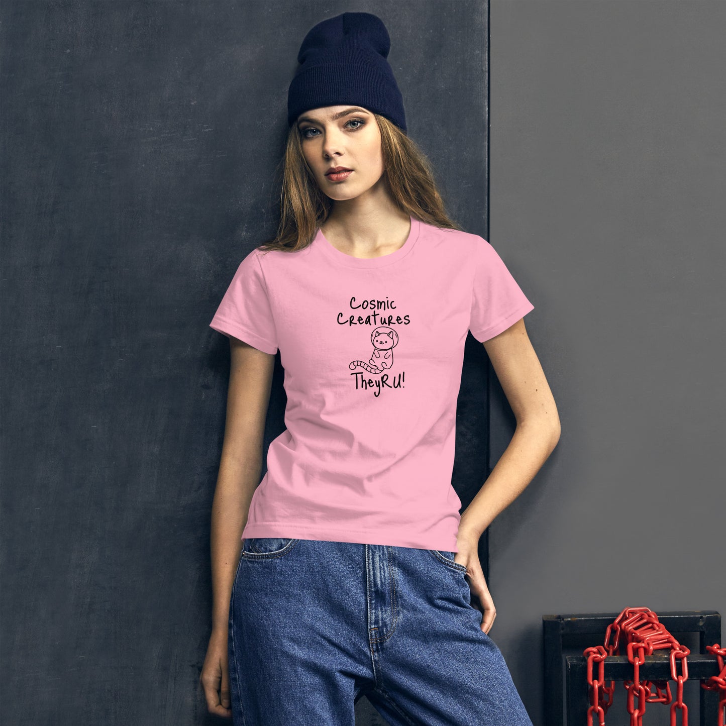 Cosmic Creatures Cat Graphic Women's short sleeve t-shirt