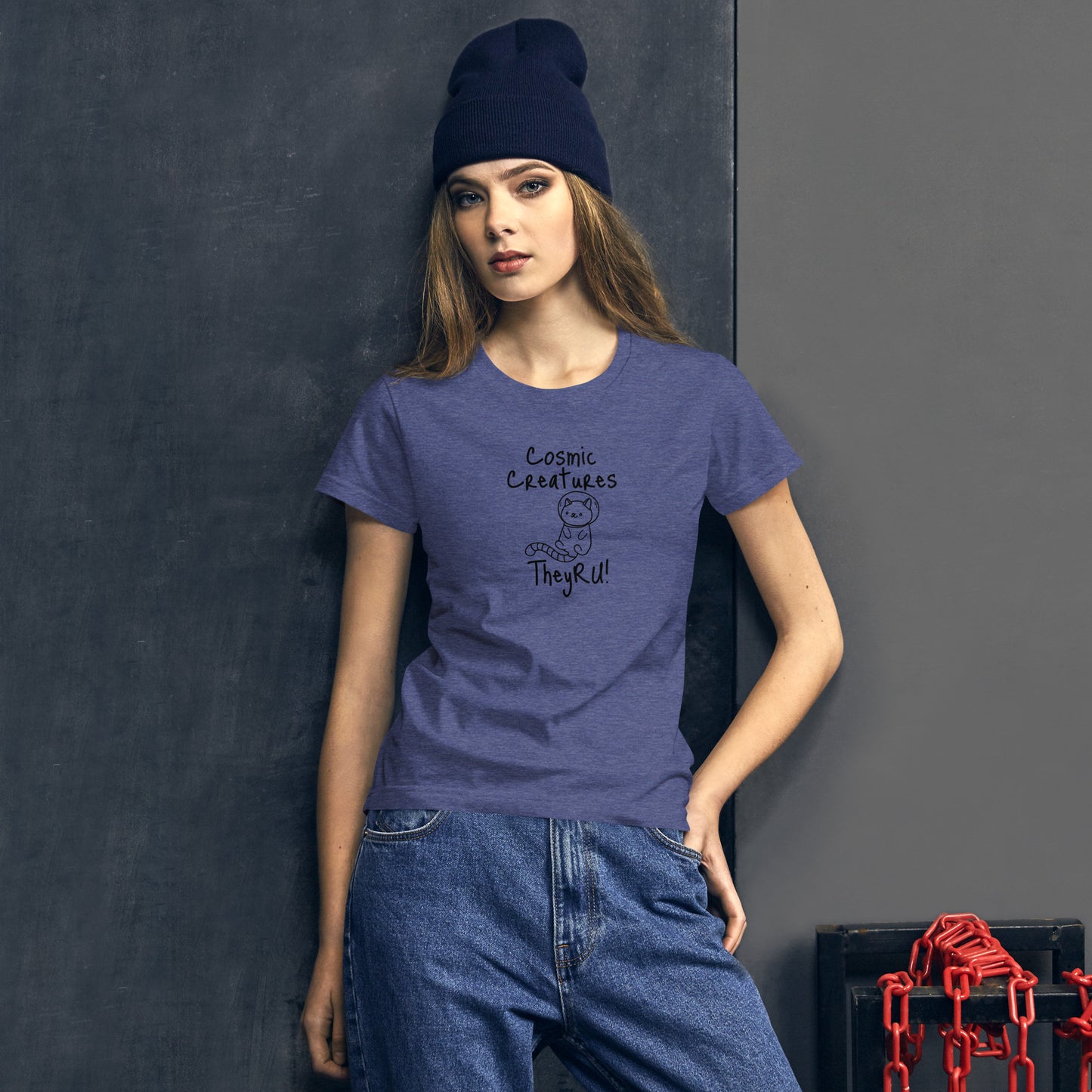 Cosmic Creatures Cat Graphic Women's short sleeve t-shirt