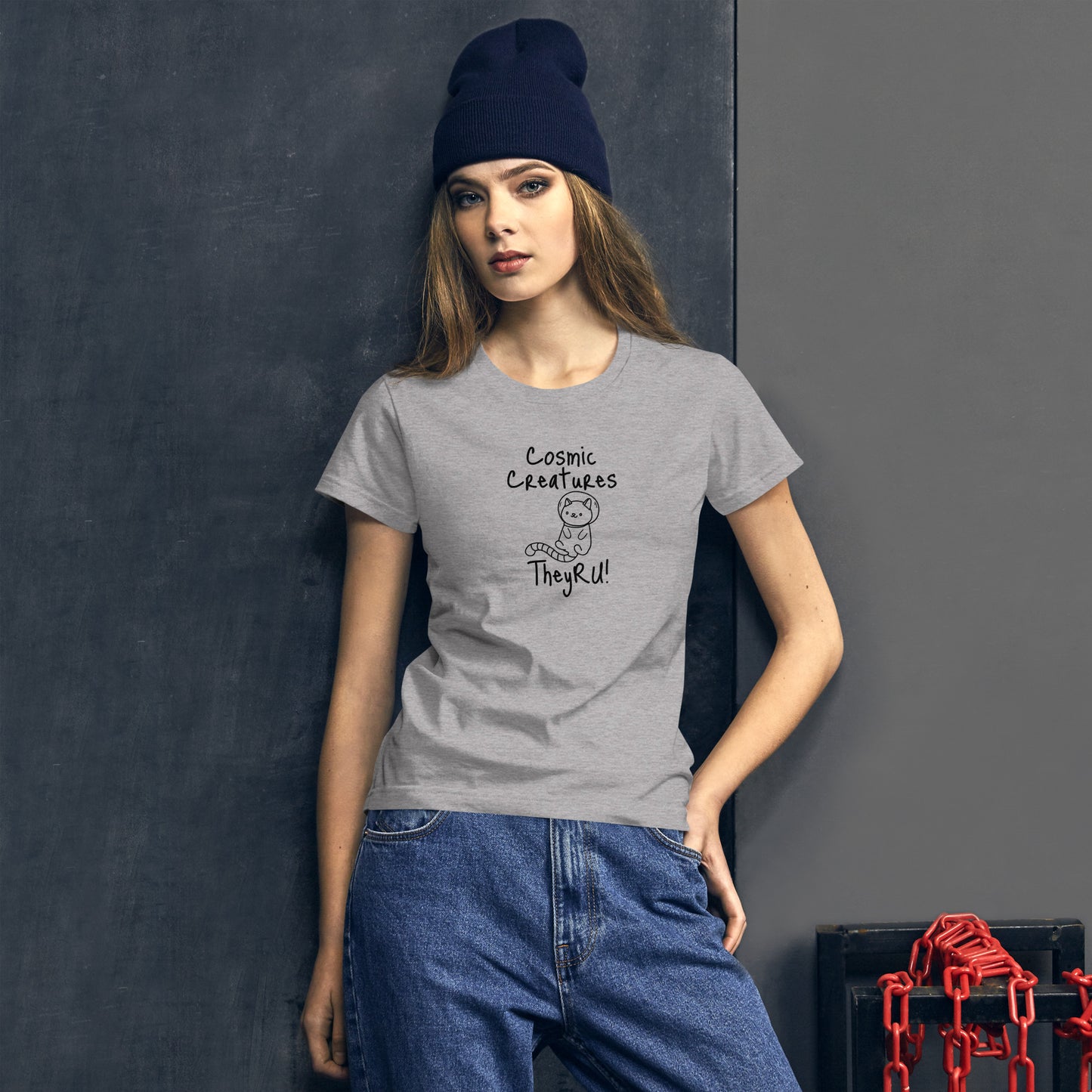 Cosmic Creatures Cat Graphic Women's short sleeve t-shirt