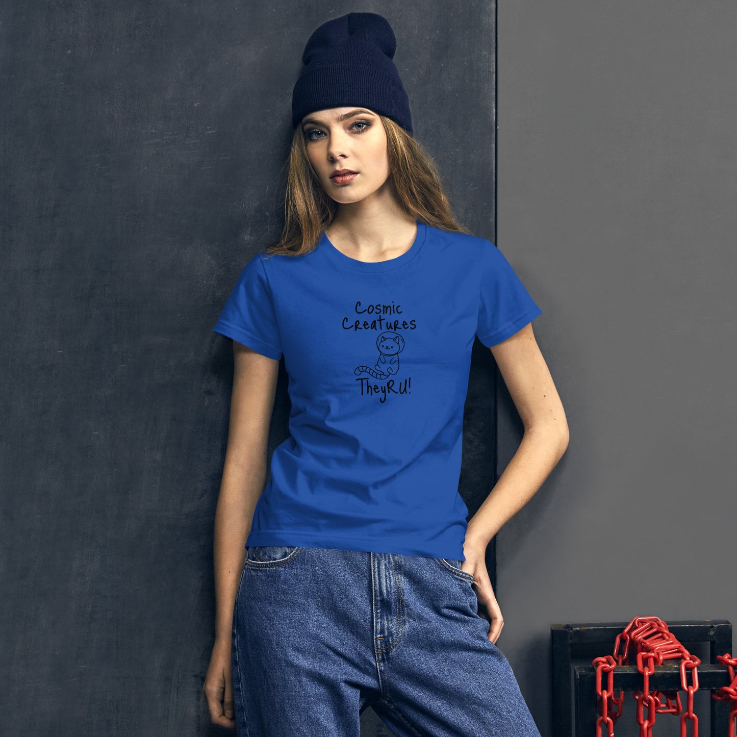 Cosmic Creatures Cat Graphic Women's short sleeve t-shirt