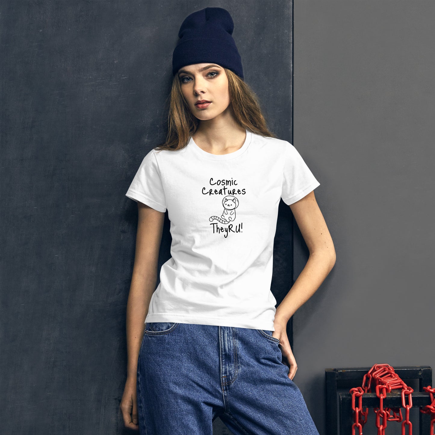 Cosmic Creatures Cat Graphic Women's short sleeve t-shirt
