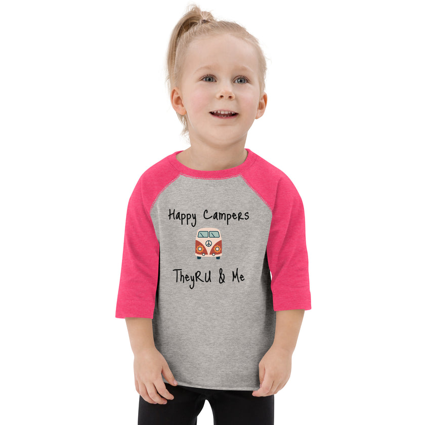 Happy Campers Van Graphic Toddler baseball shirt