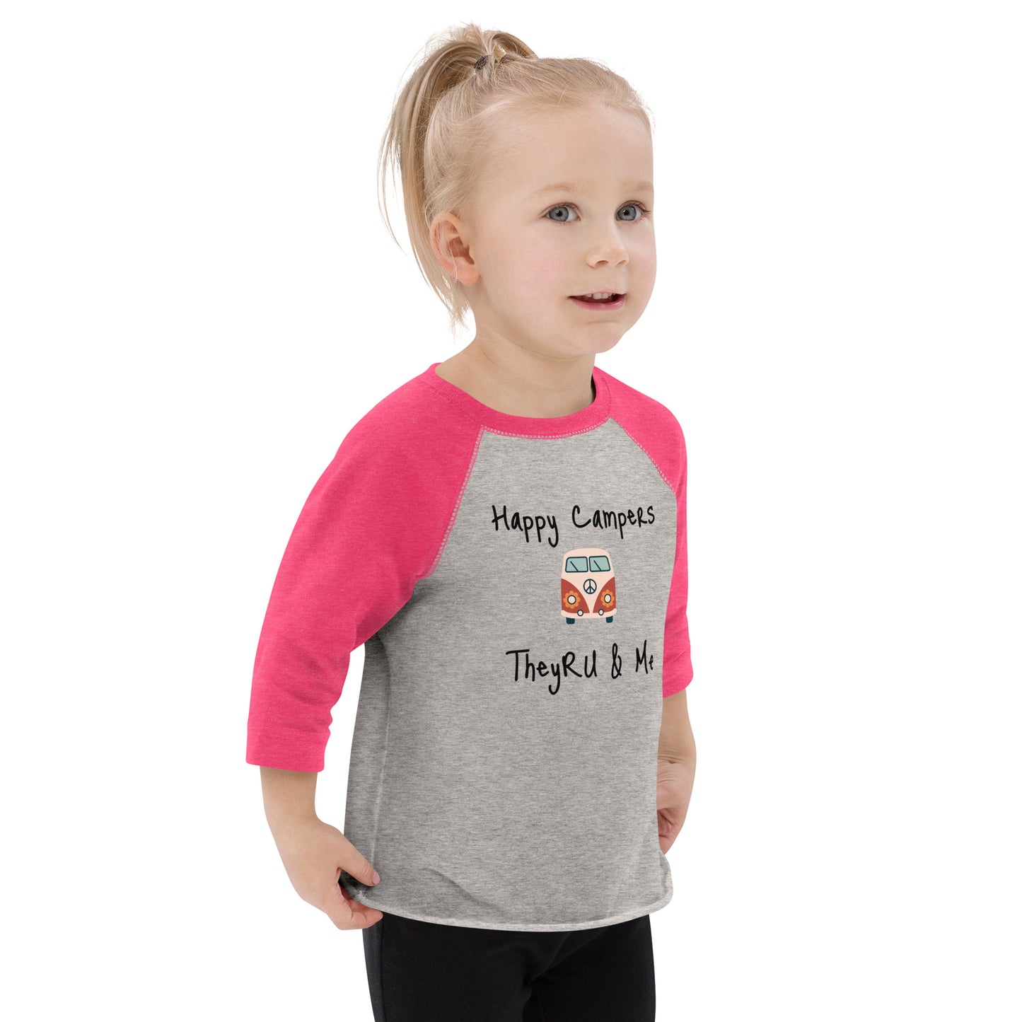 Happy Campers Van Graphic Toddler baseball shirt