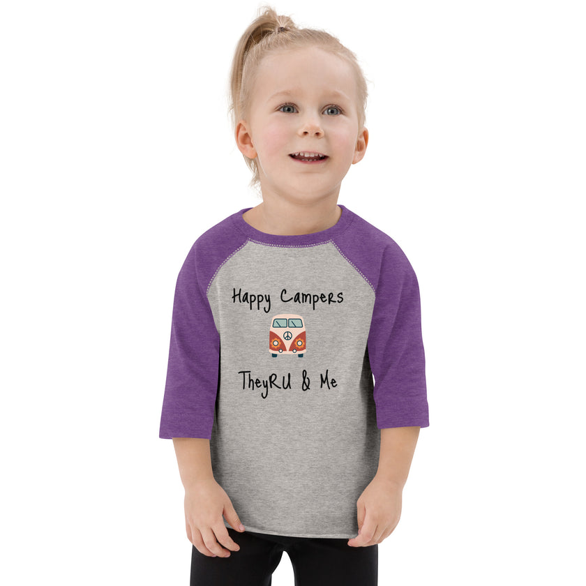 Happy Campers Van Graphic Toddler baseball shirt