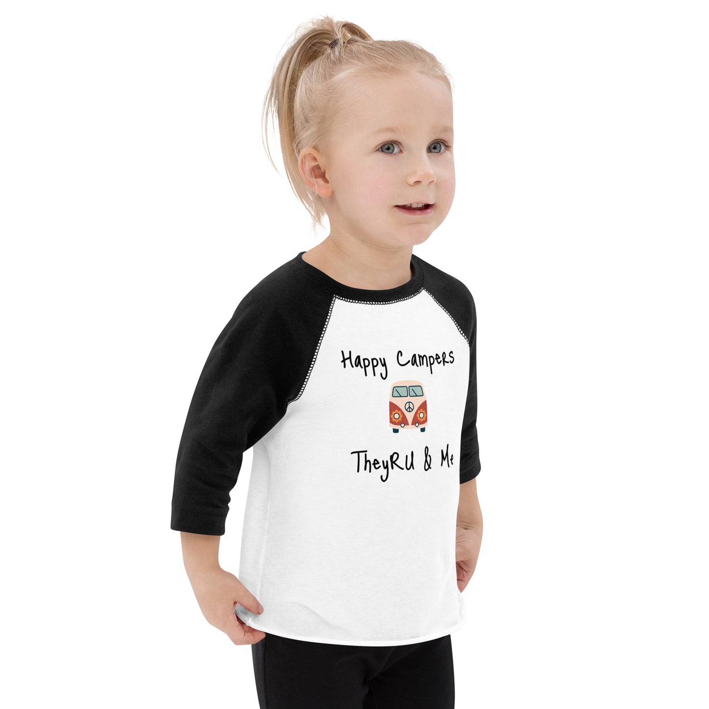 Happy Campers Van Graphic Toddler baseball shirt