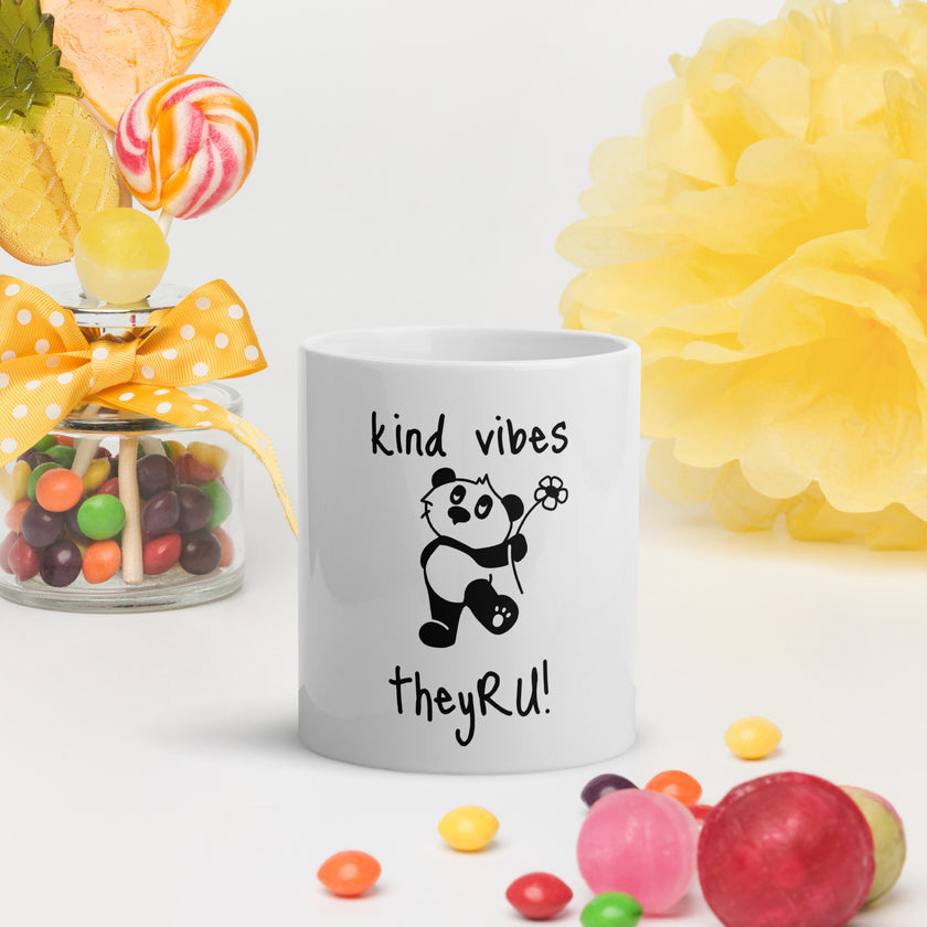 Kind Vibes Panda Graphic White glossy mug