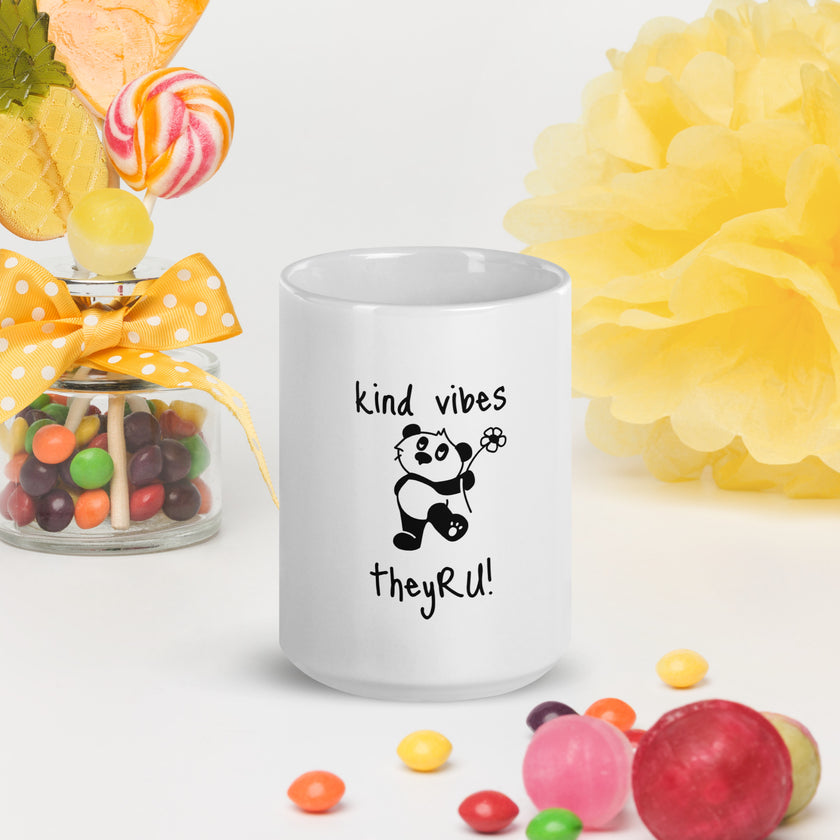 Kind Vibes Panda Graphic White glossy mug
